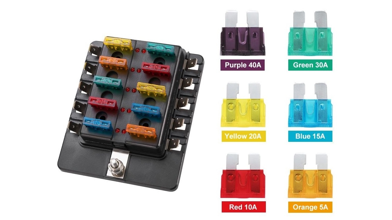 Soporte bloque de fusibles 10 vias 12/24v
